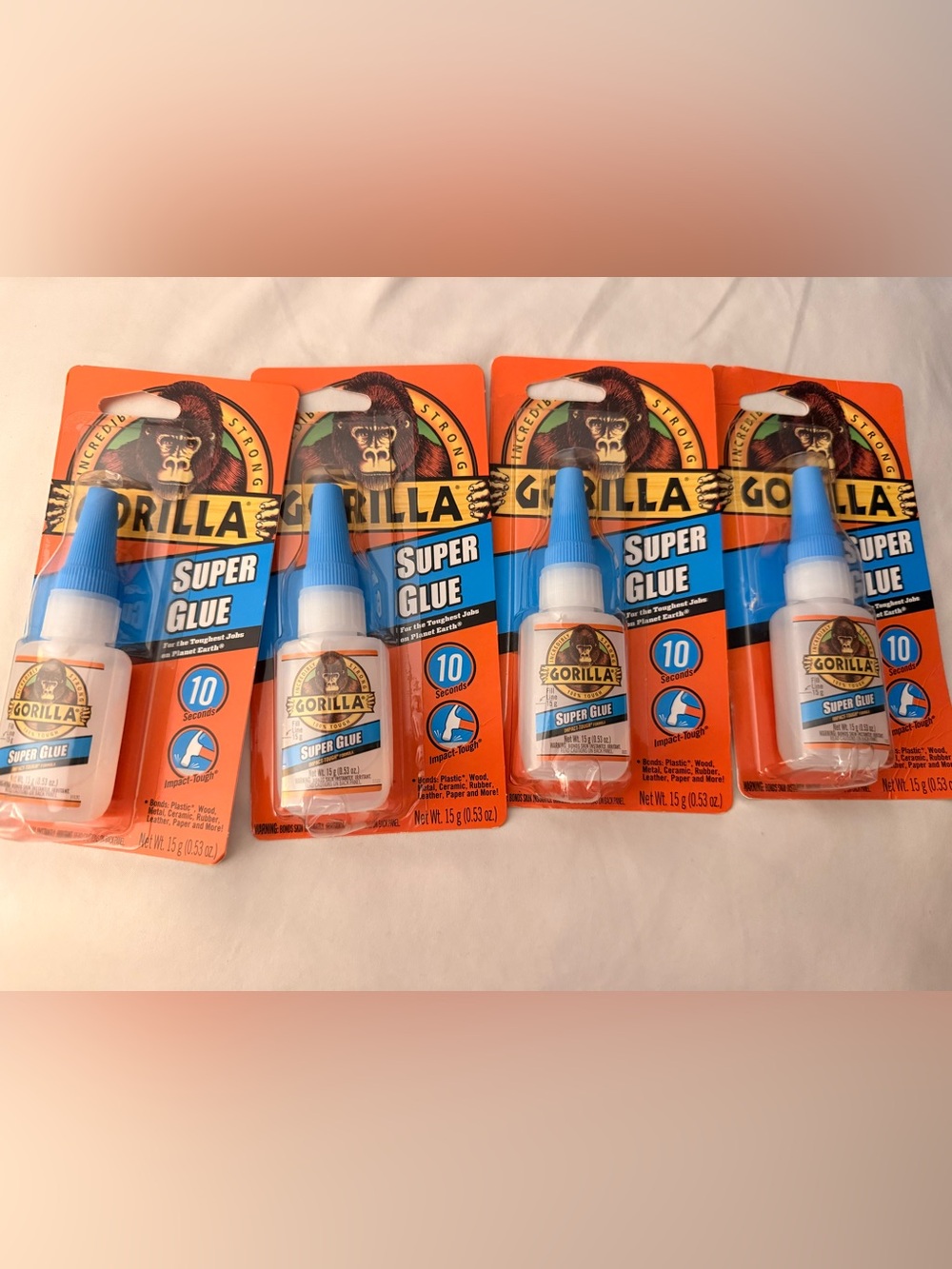New Lot of 4 Gorilla Heavy Duty Super Glue .53 oz